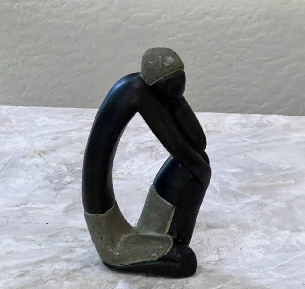 Vintage Hand Carved Soapstone Sitting Figure 7.7 in Tall